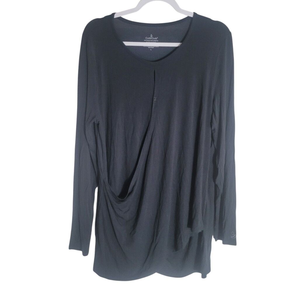 Cuddl Duds Modal Shirt Women's Large Black Faux Wrap Long Sleeve Comfort Soft
